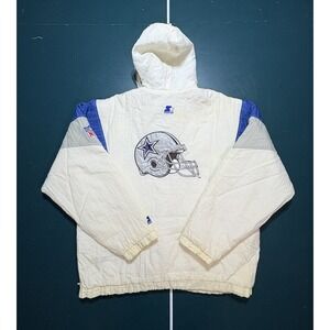 Vintage 90s Starter NFL‎ Dallas Cowboys 1/2 Zip Pullover Hooded Jacket Size XL